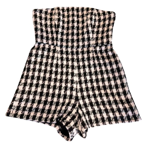 NWT Anthropologie Womens Romper Hutch Strapless Tweed Houndstooth Size 12 - Picture 2 of 8